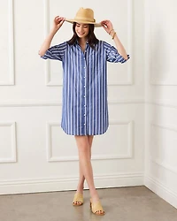 Roll Tab Striped Shirt Dress