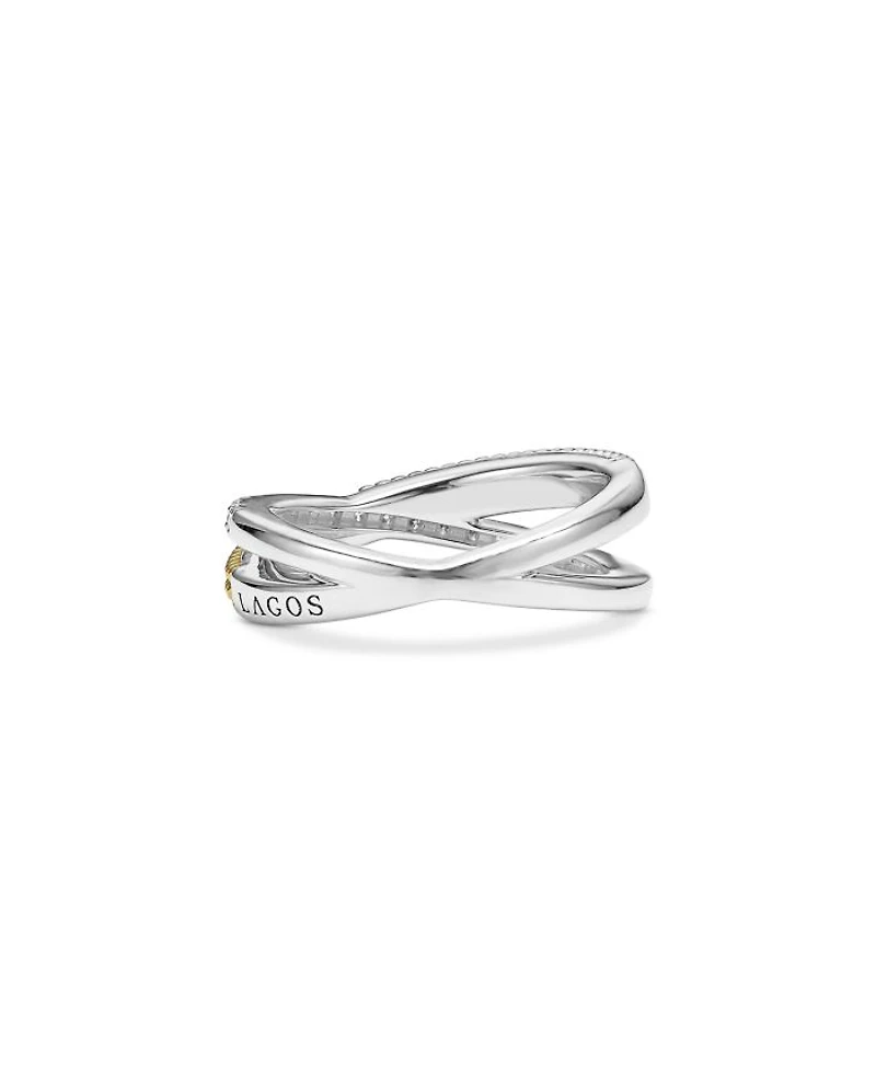18K Yellow Gold & Sterling Silver Caviar Lux Diamond X Ring