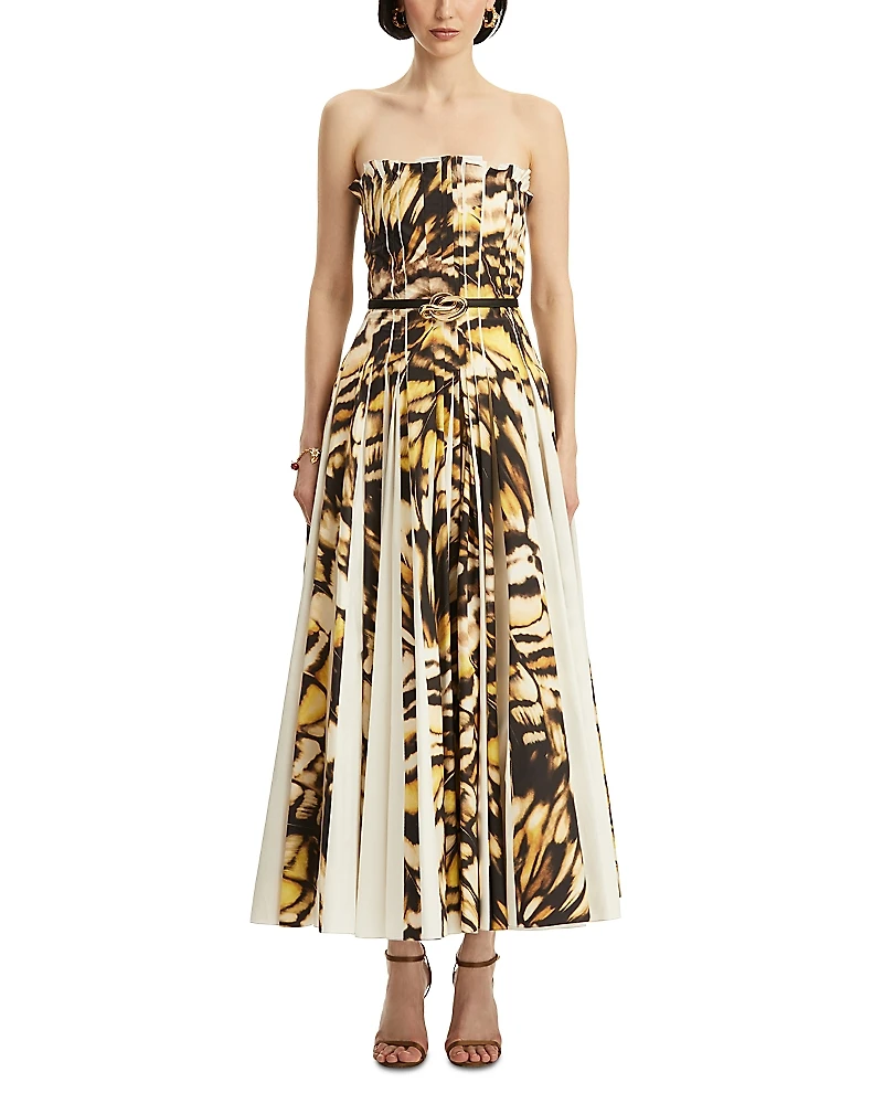 Oscar de la Renta Strapless Pleated Butterfly Poplin Dress