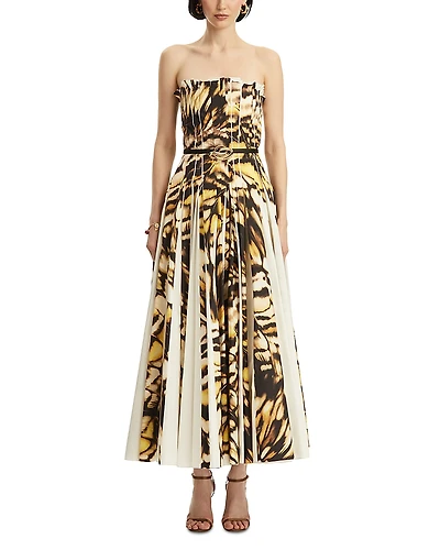 Oscar de la Renta Strapless Pleated Butterfly Poplin Dress