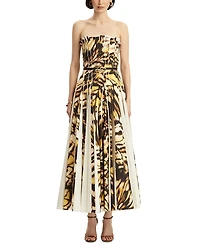 Oscar de la Renta Strapless Pleated Butterfly Poplin Dress