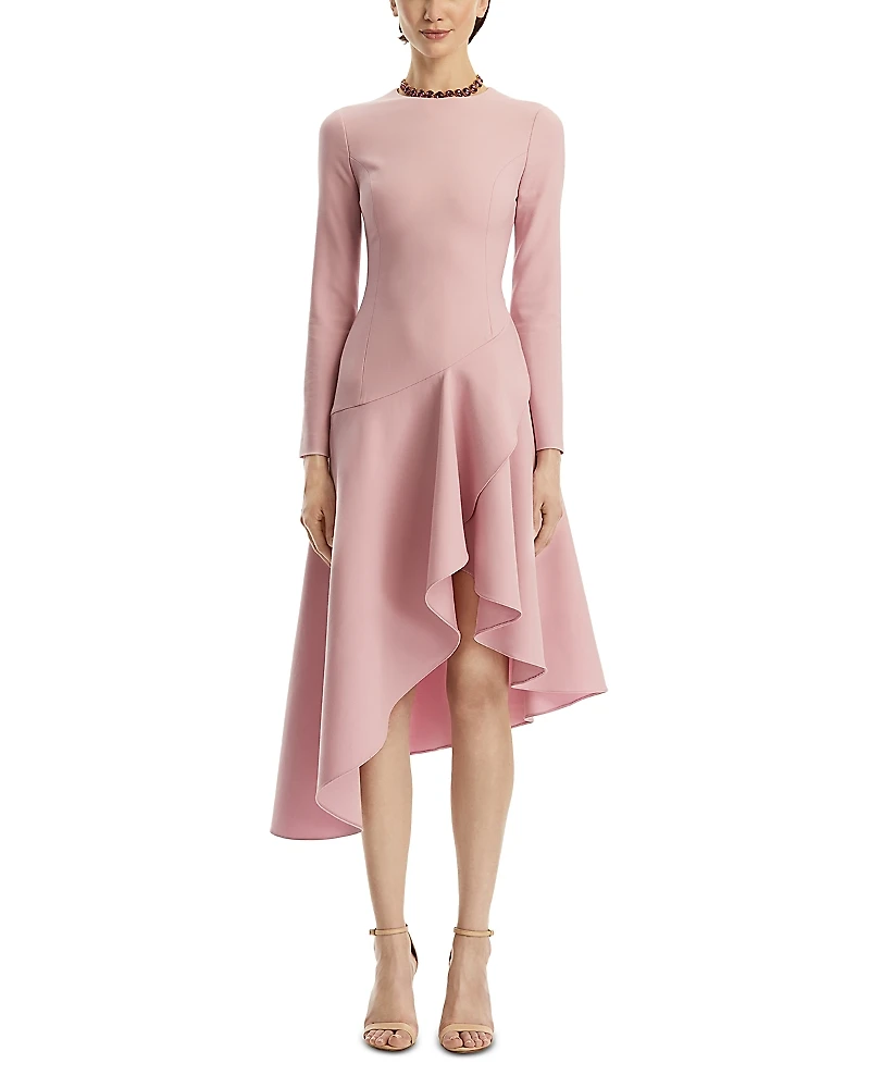 Oscar de la Renta Long Sleeve Double Stretch Wool Day Dress