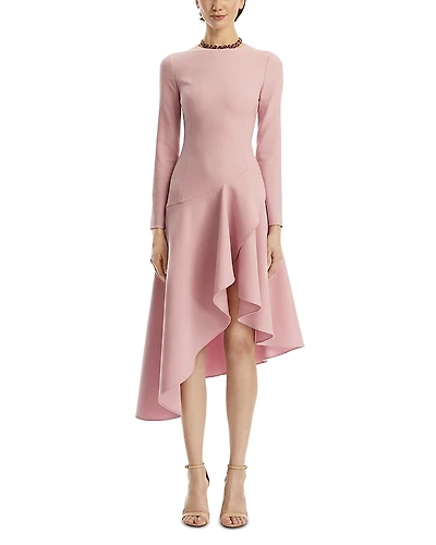 Oscar de la Renta Long Sleeve Double Stretch Wool Day Dress