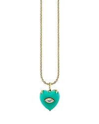 Sydney Evan 14K Yellow Gold Turquoise & Diamond Heart Pendant Necklace, 16-18