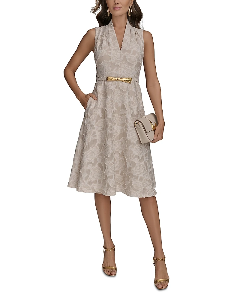 Donna Karan Belted Jacquard Dress