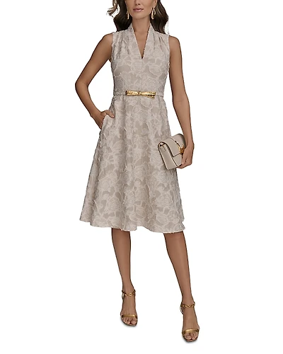 Donna Karan Belted Jacquard Dress