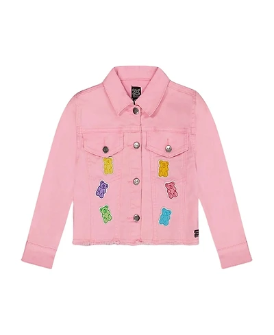 Deux par Deux Girls' Jean Jacket with Embroidery Gummies - Big Kid