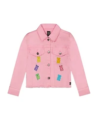 Deux par Deux Girls' Jean Jacket with Embroidery Gummies - Big Kid