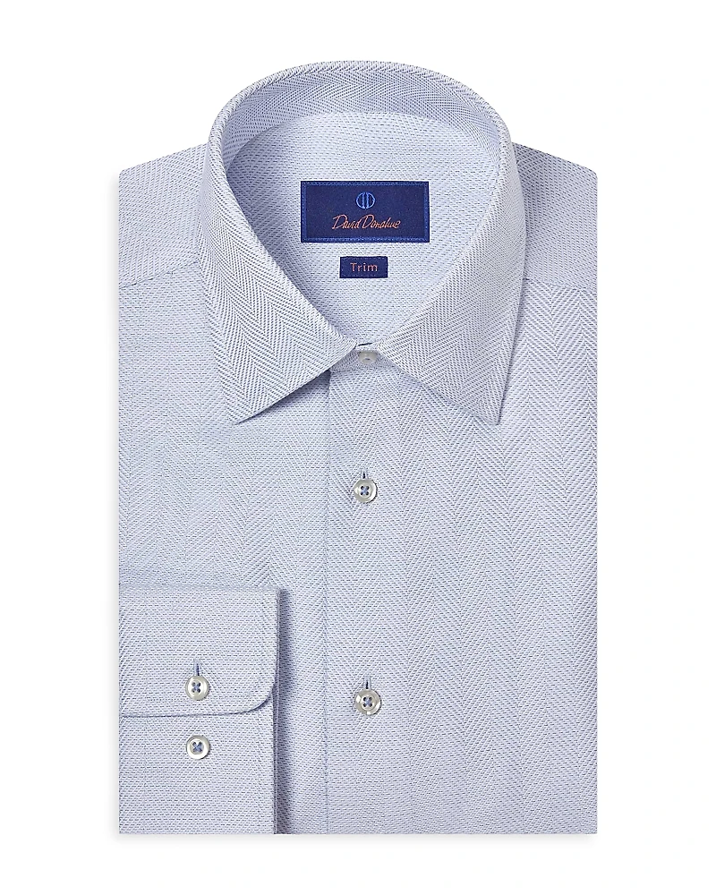David Donahue Trim Fit Tic Herringbone Dress Shirt