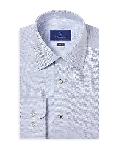 David Donahue Trim Fit Tic Herringbone Dress Shirt
