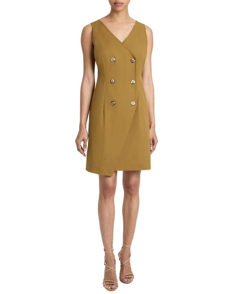 DEE Sleeveless Double Breasted A-Line Dress with Asymmetric Skirt Panel Stretch Cotton