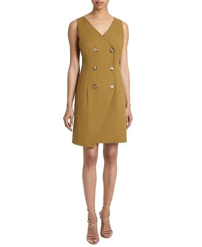 DEE Sleeveless Double Breasted A-Line Dress with Asymmetric Skirt Panel Stretch Cotton