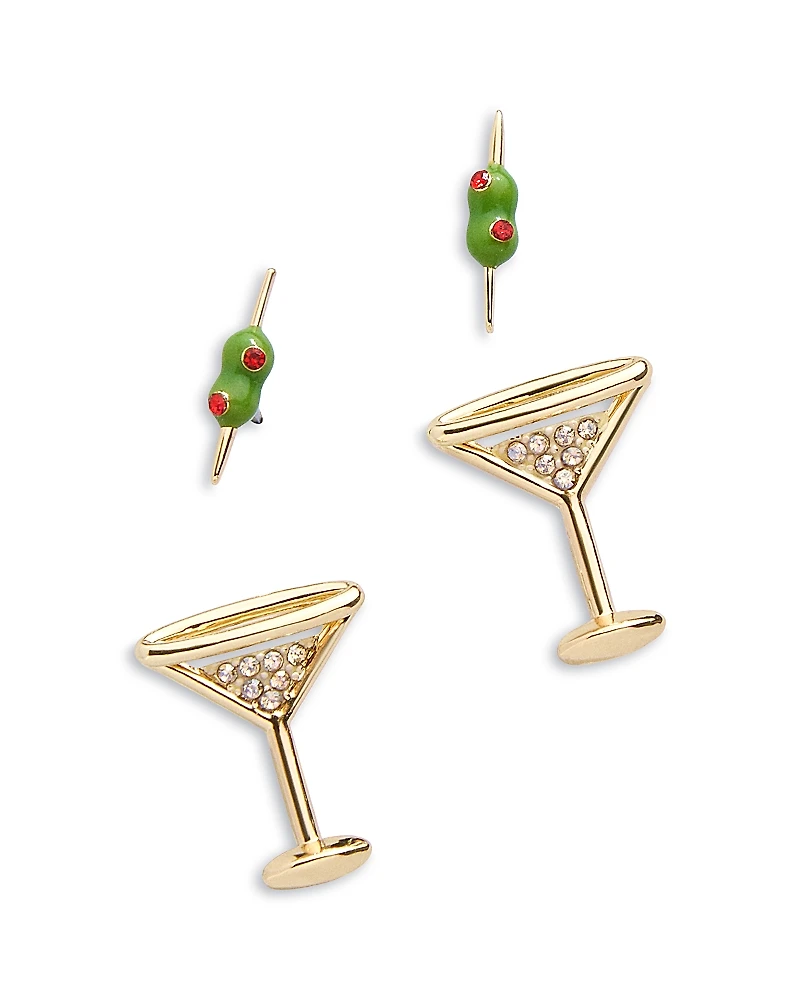 Baublebar Pimento Memento Pave Olive & Martini Stud Earrings, Set of 2