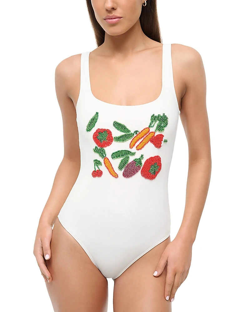 Staud Lea Beaded One Piece Swimsuit