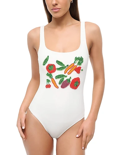 Staud Lea Beaded One Piece Swimsuit