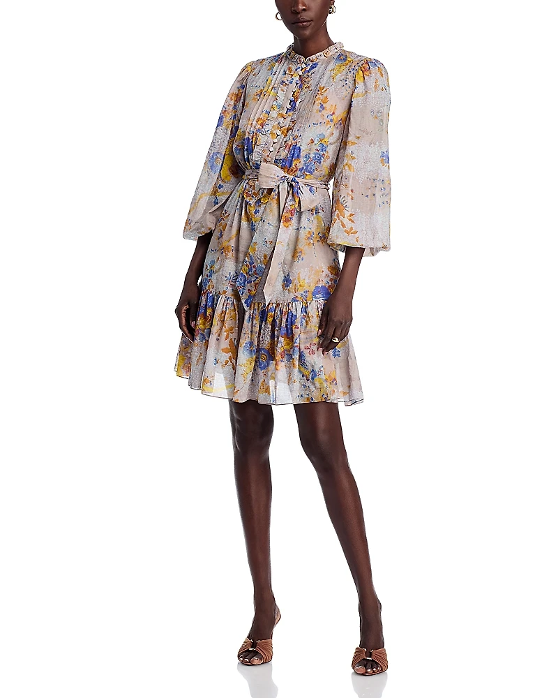 Kobi Halperin Hilary Floral Pintuck Flounce Mini Dress