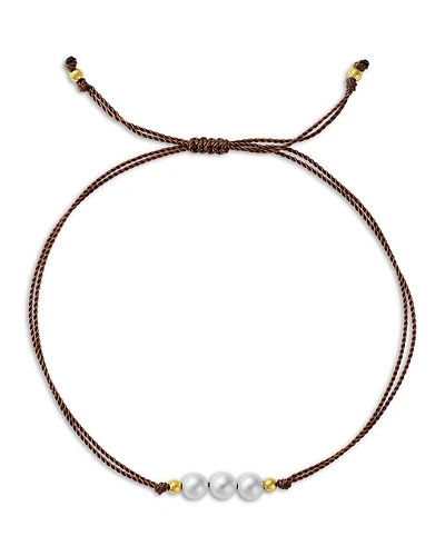 14K Yellow Gold Cultured Freshwater Pearl Trio Cord Slider Bracelet