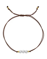 14K Yellow Gold Cultured Freshwater Pearl Trio Cord Slider Bracelet