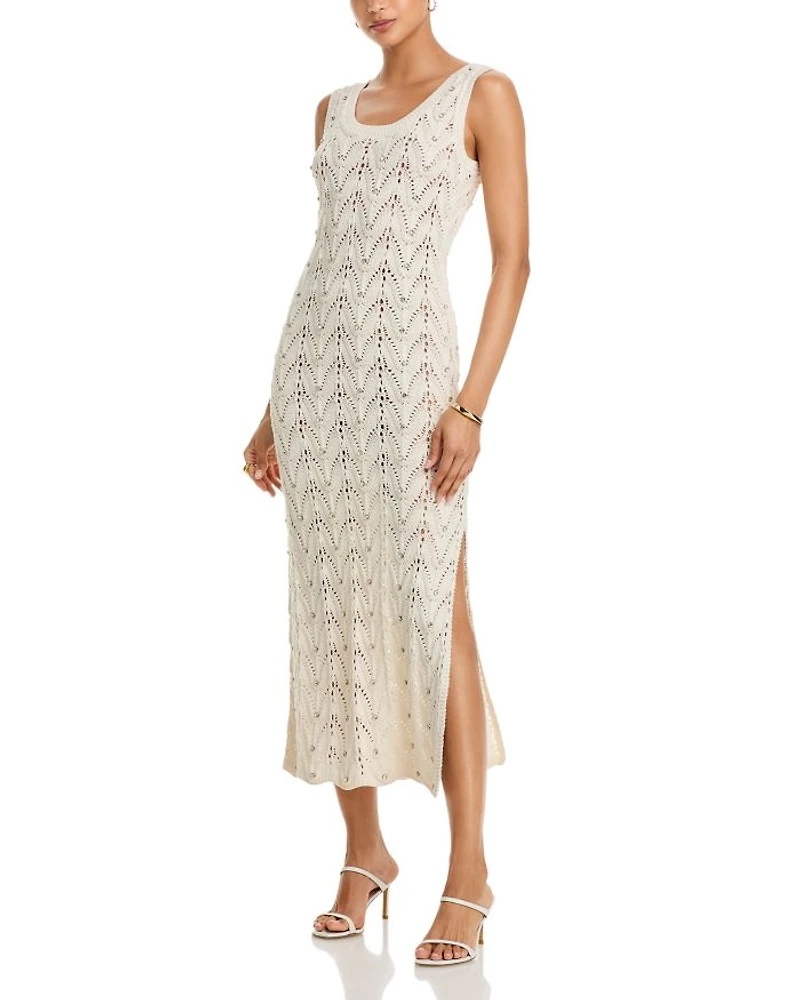 Vincent Rhinestone Pointelle Knit Dress