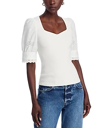Elie Tahari The Shoshana Pointelle Sleeve Top
