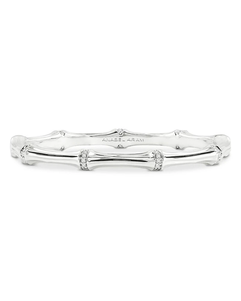 Pavé Bamboo Bangle Bracelet in Sterling Silver