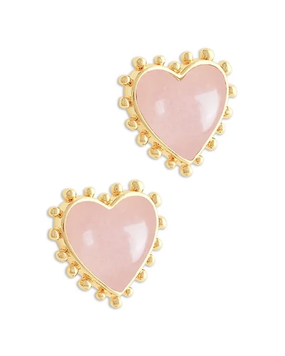 Heart Stone & 18K Yellow Gold Plated Stud Earrings, 0.5"L