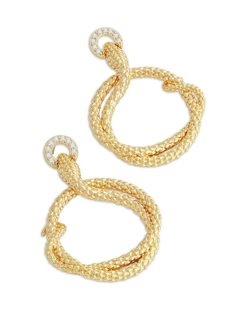 Pavé Ring Holding Serpent Drop Hoop Earrings