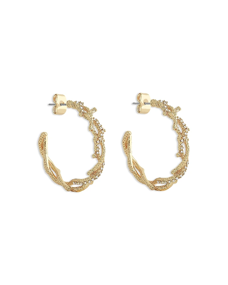 Anabel Aram Pave Coral Hoop Earrings