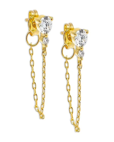 Double Cubic Zirconia Chain Front To Back Earrings