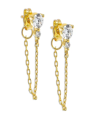 By Adina Eden Double Cubic Zirconia Chain Front To Back Earrings
