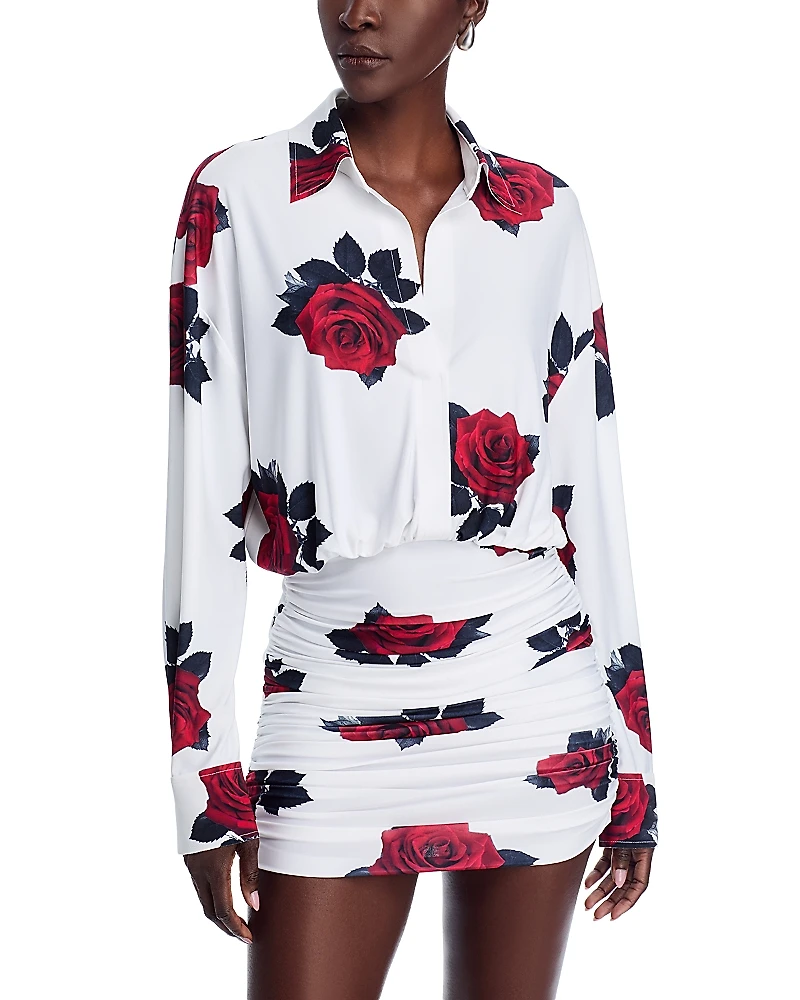 Norma Kamali Floral Shirred Bottom Mini Dress
