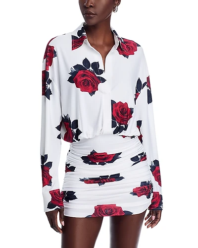 Norma Kamali Floral Shirred Bottom Mini Dress