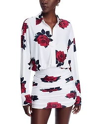 Norma Kamali Floral Shirred Bottom Mini Dress