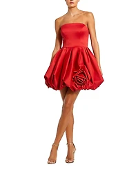 Mac Duggal Strapless Mini Dress with Rose Ruffle Detail