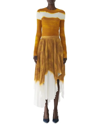 Painted Stripe Pleated Asymmetrical Skirt