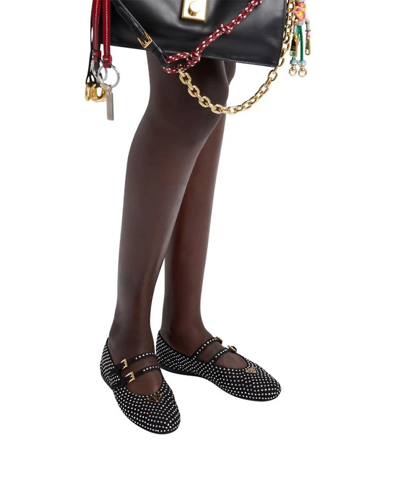 Women's Suede Ballerinas with Crystals
