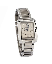 Tank Anglaise Quartz Watch in Stainless Steel with Diamond Markers 23mm