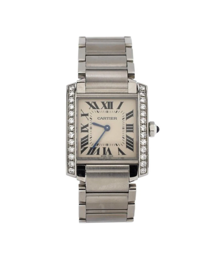 Tank Francaise Quartz Watch in Stainless Steel with Diamond Bezel 25mm
