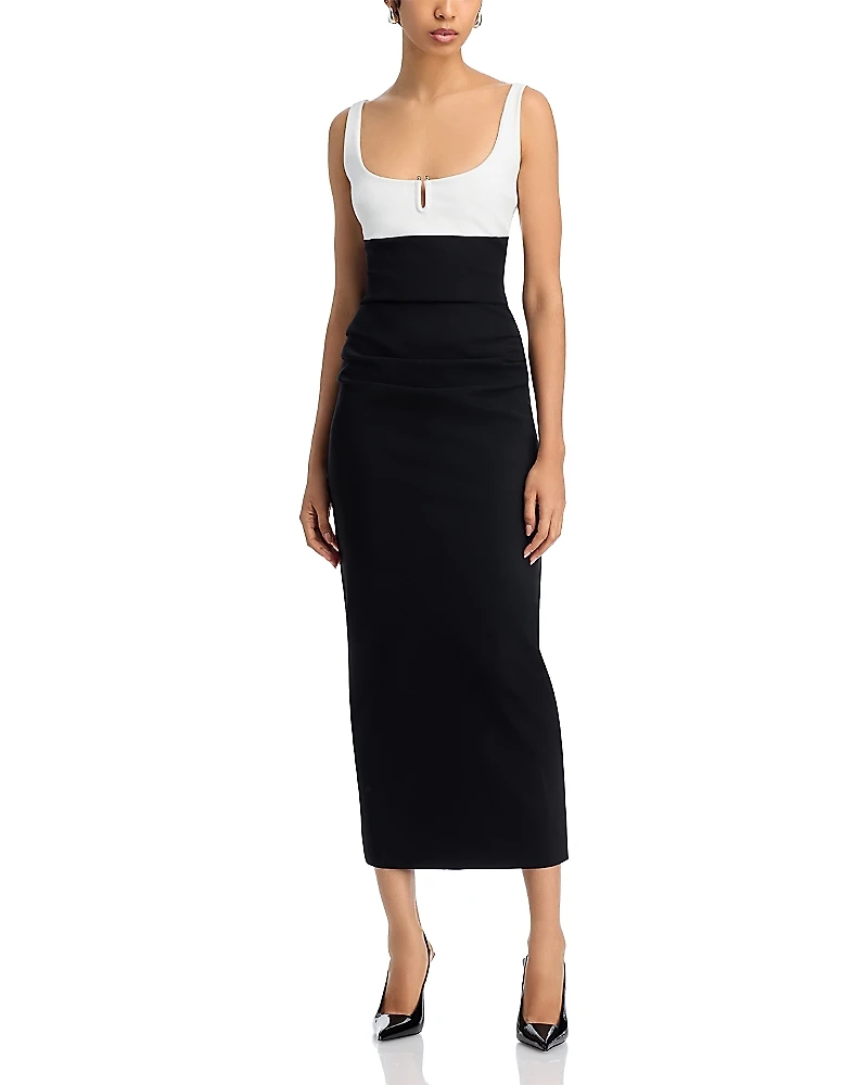Chiara Boni La Petite Robe Color Blocked Square Neck Midi Dress