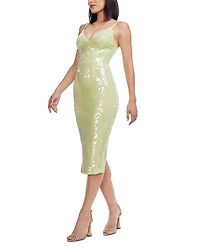 Megan Sequin V Neck Midi Dress
