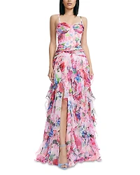 Dress the Population Lux Floral Cascading Ruffle Gown
