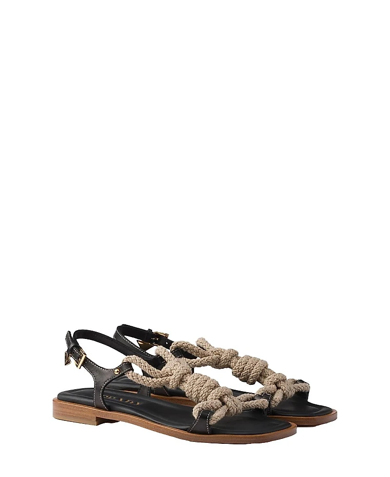Prada Women's Flat Leather and Cord Sandals