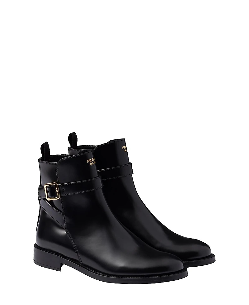 Prada Women's Brushed Leather Ankle Boots with Strap