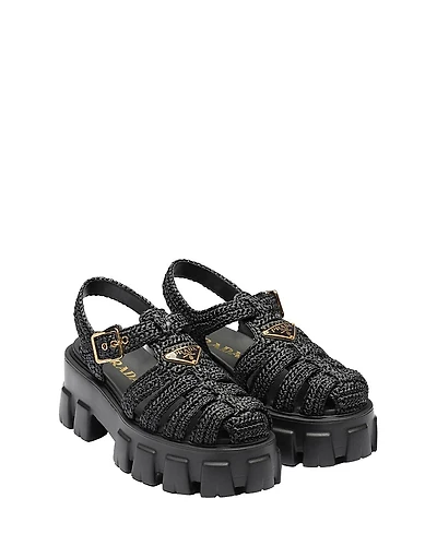 Prada Women's Monolith Crochet Cage Sandals