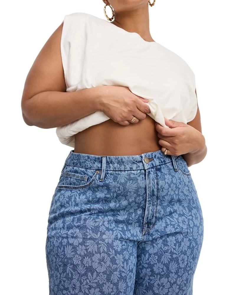 Good Waist Cropped Palazzo Jeans Hibiscus Bloom