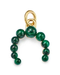 14K Yellow Gold Malachite Bead Curved Charm Pendant