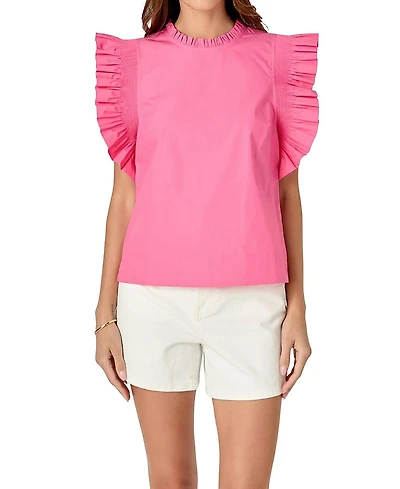 English Factory Women's Ruffle Sleeve Poplin Top