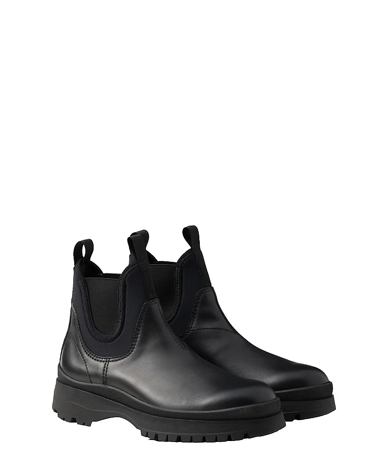 Prada Men's Leather and Stretch Fabric Brixxen Boots