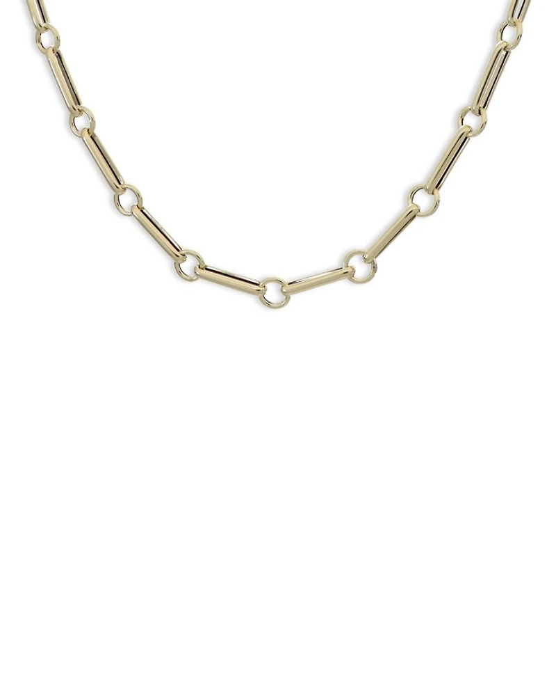 14K Yellow Gold Polished Bar & Circle Link Necklace, 18"