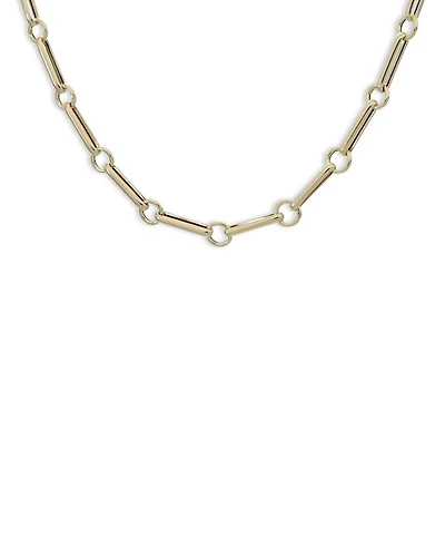 14K Yellow Gold Polished Bar & Circle Link Necklace, 18"
